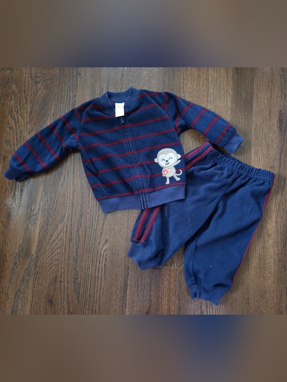 Just One You By Carters 9M Blue Velour Monkey Outfit